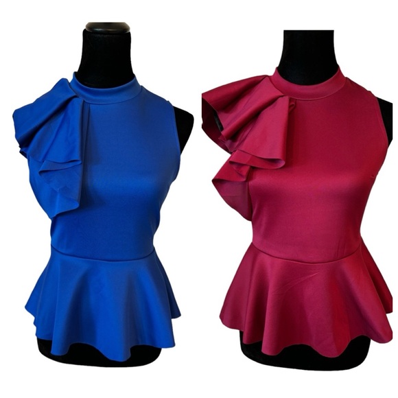 Tops - Side Ruffle Stretch Peplum Top